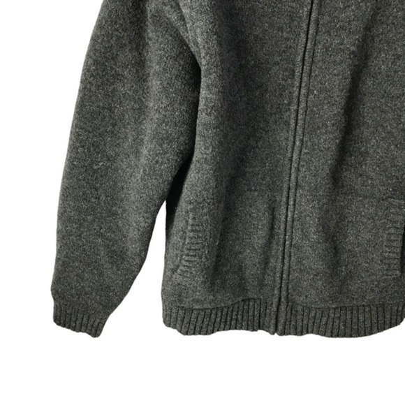 LL Bean grey Fleece Lined Lambswool Knit full zip Jacket men’s size Medium - Picture 2 of 6